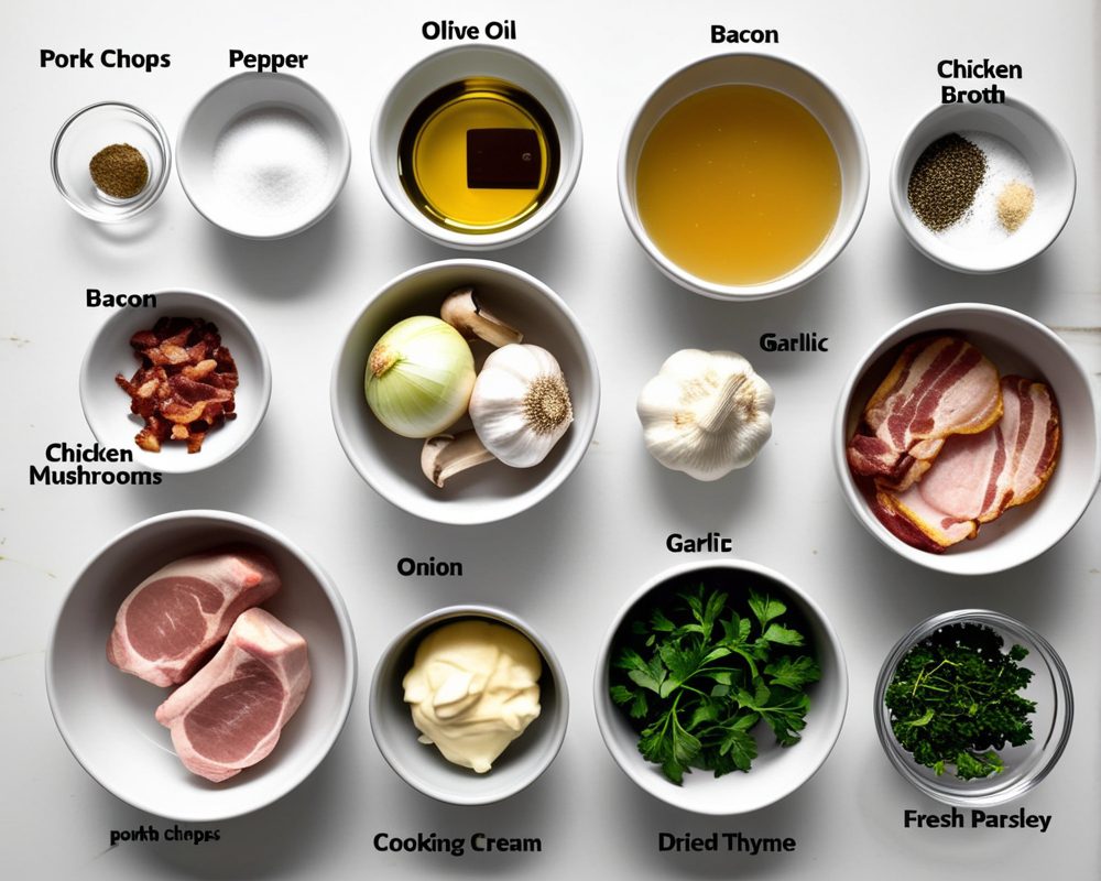 ingredients-de-la-recette-porc-bacon-et-champignons-a-la-poele