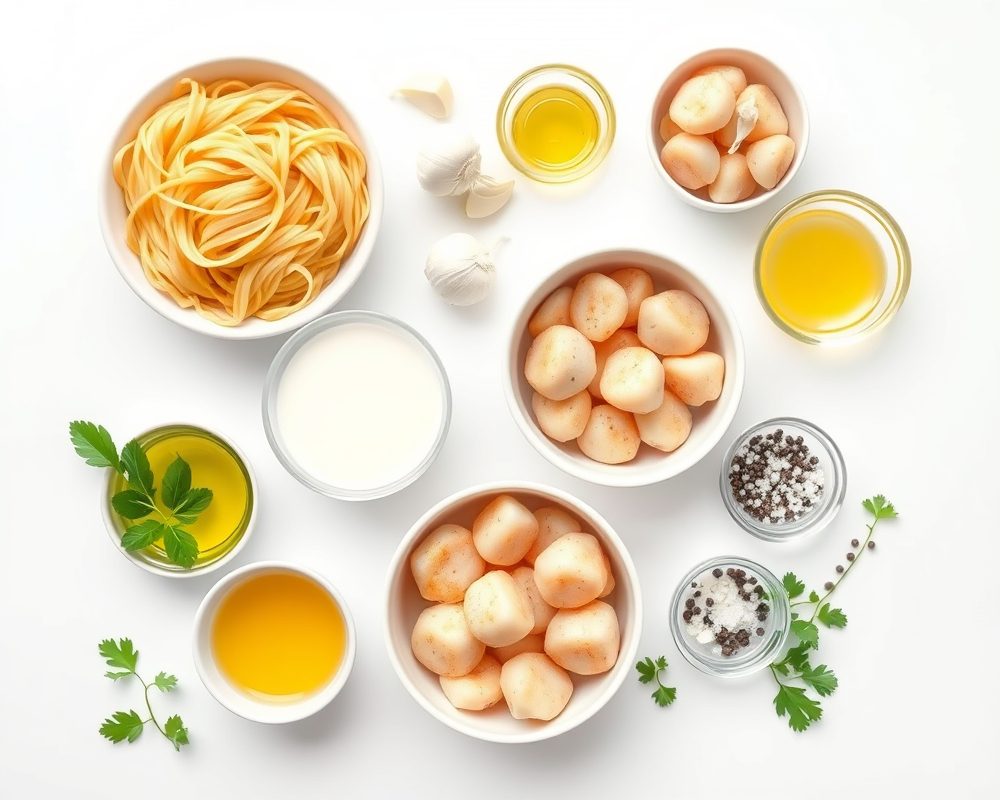 ingredients-de-la-recette-linguines-saint-jacques-creme