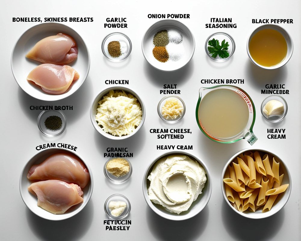 ingredients-de-la-recette-pates-poulet-mijoteuse