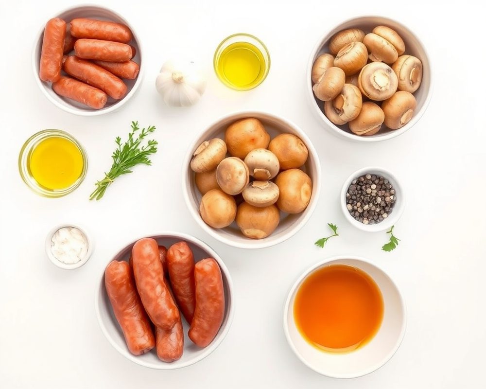 ingredients-de-la-recette-saucisses-pommes-champignons