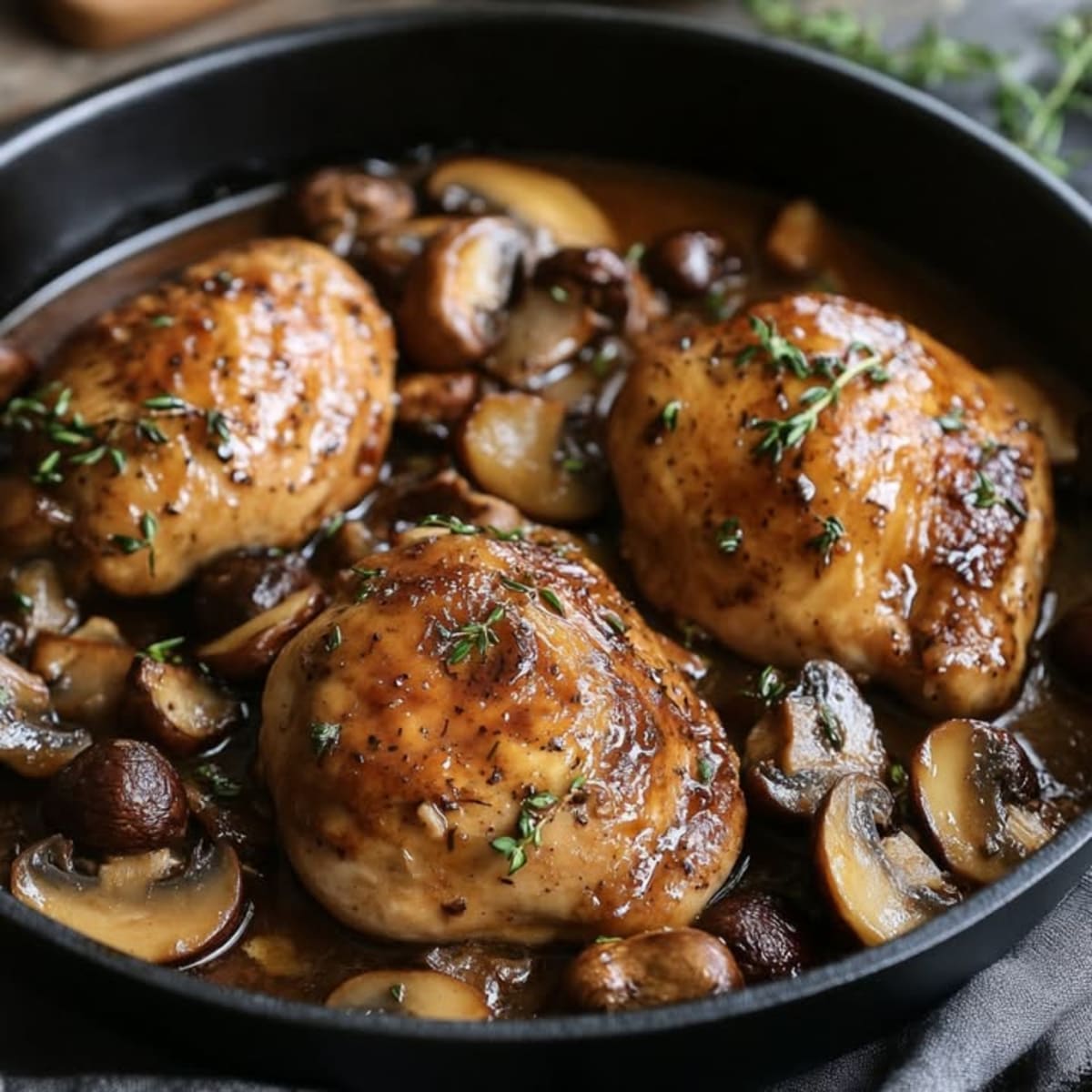 Poulet mijoté aux champignons et Porto