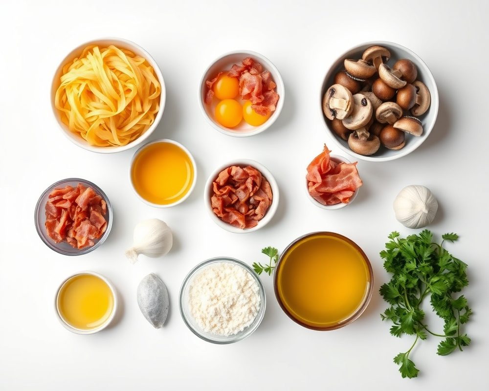 ingredients-de-la-recette-tagliatelles-forestieres-cremeuses