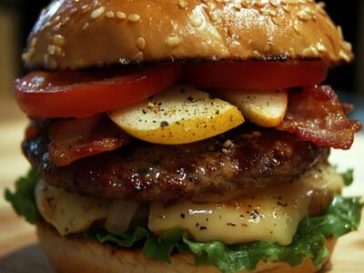 « Burger Savoureux : Bœuf, Bacon & Pommes »