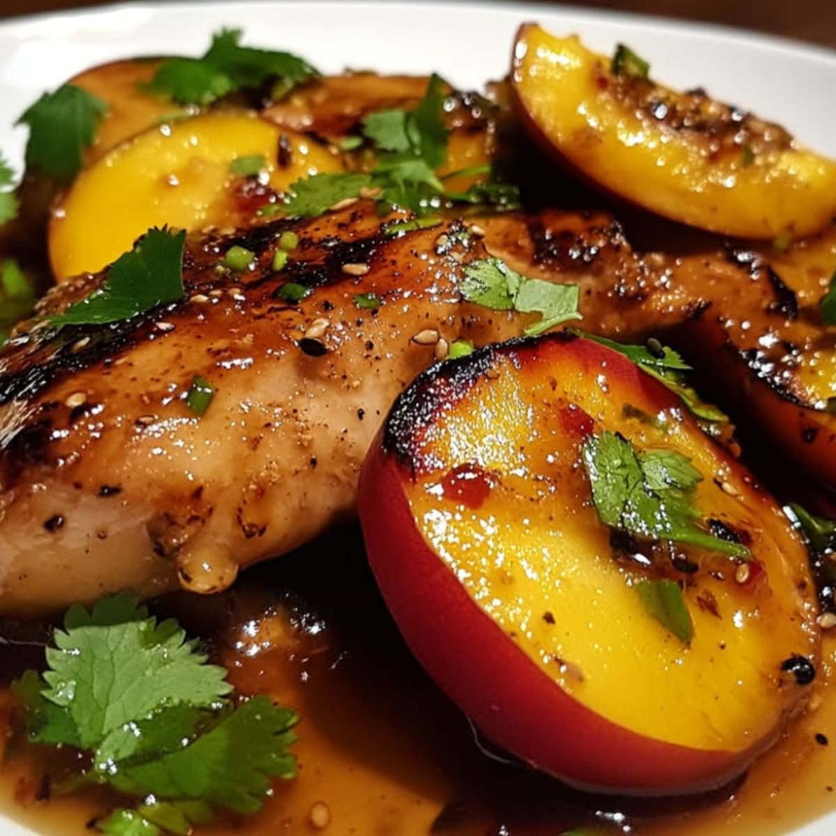Poulet Miel Pêches