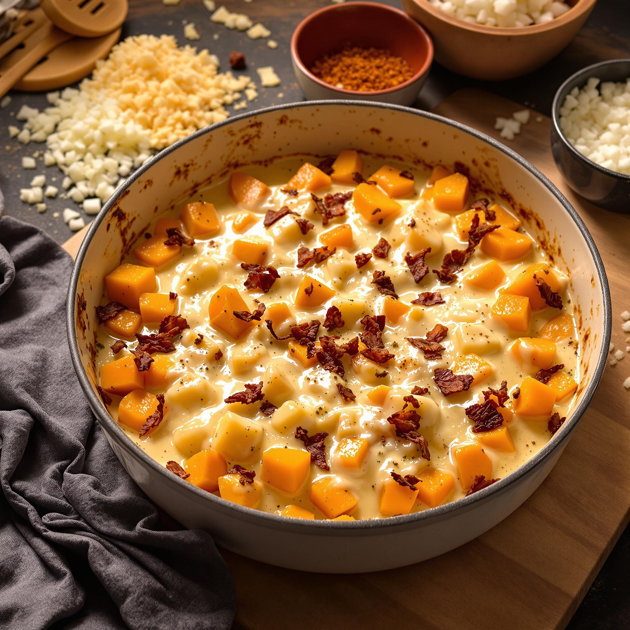 recette gratin butternut lardons