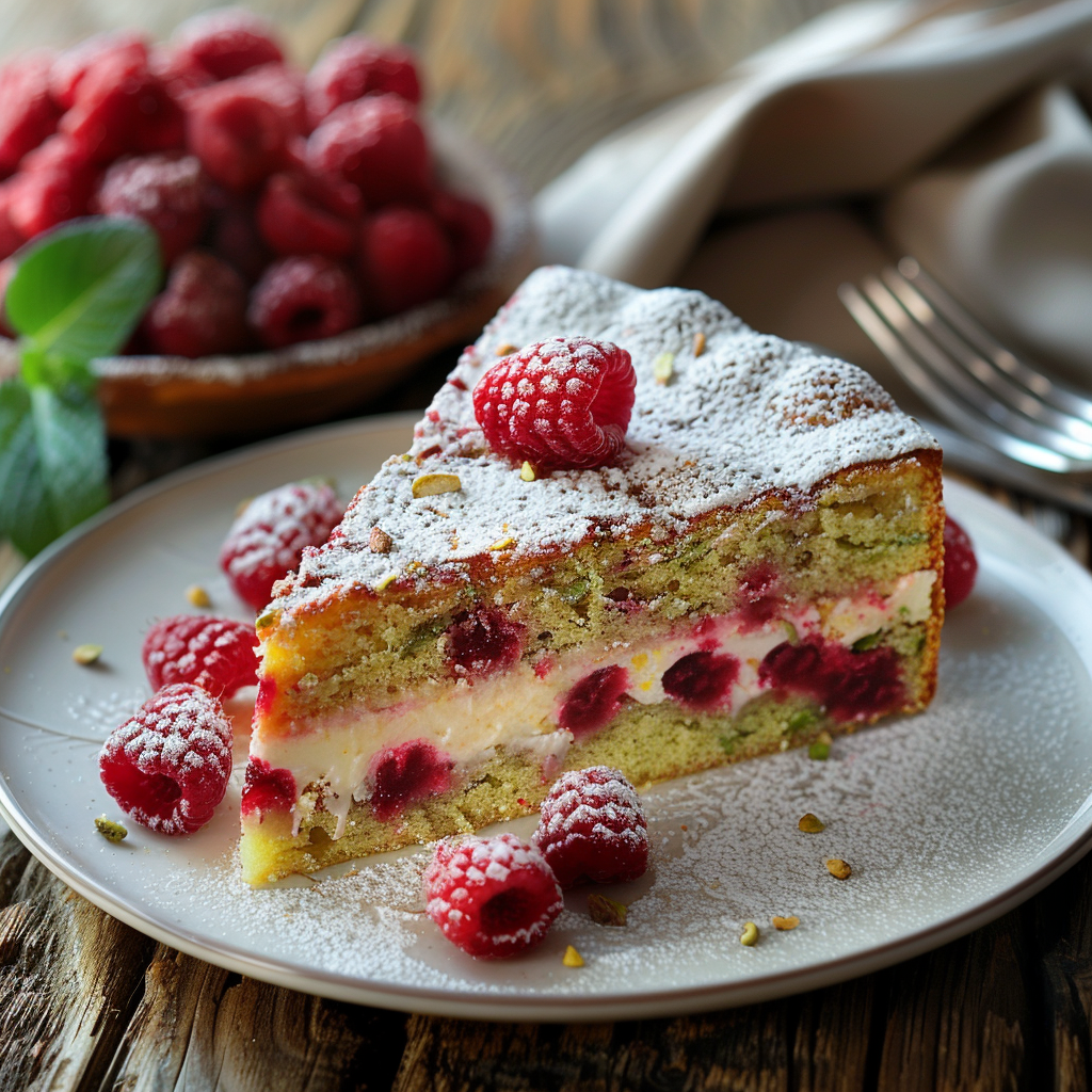 Cake pistache‑framboise