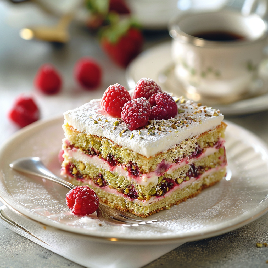 Cake pistache‑framboise