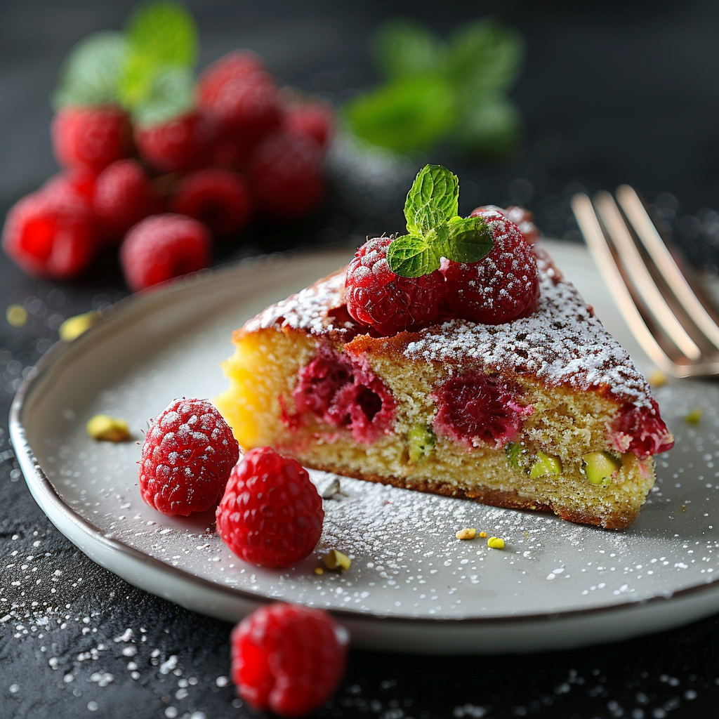 Cake pistache‑framboise