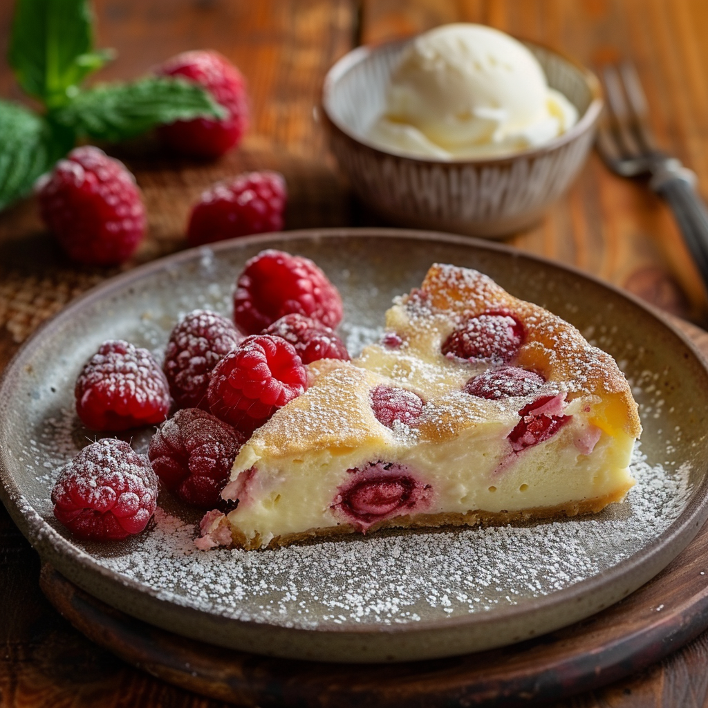 Clafoutis framboises‑chocolat blanc