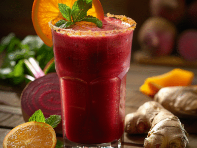 Jus betterave-orange-gingembre : Recette facile et savoureuse