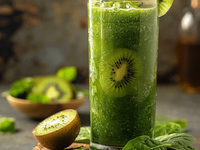 Jus vert détox épinards-kiwi : Recette facile et savoureuse