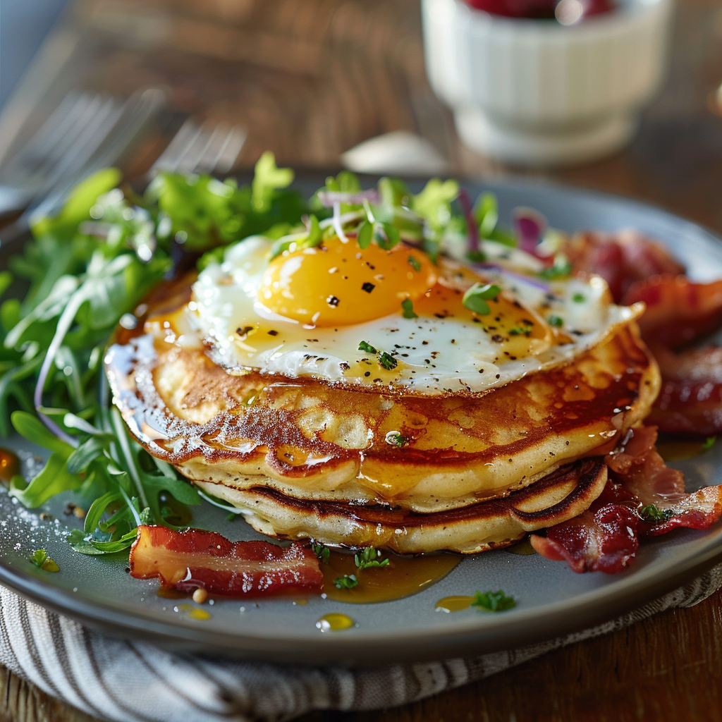 Pancakes salés œuf‑bacon