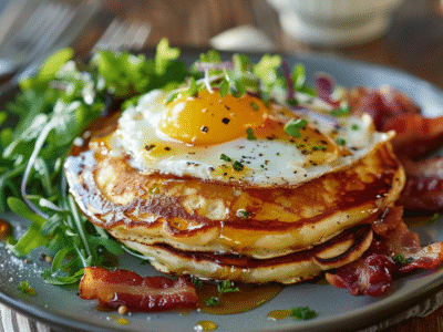 Pancakes salés œuf-bacon : Recette facile et savoureuse