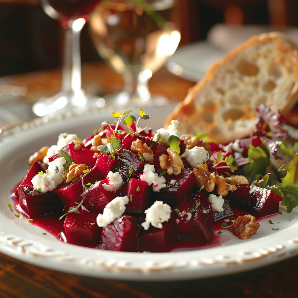 Salade betterave‑chèvre‑noix