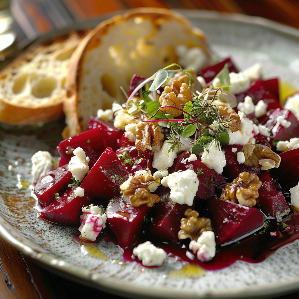 Salade betterave‑chèvre‑noix