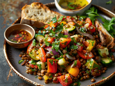 Salade de lentilles tièdes aux légumes : Recette facile et savoureuse