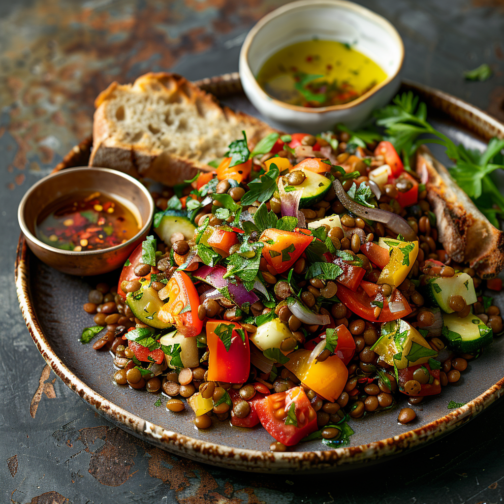 Salade de lentilles tièdes aux légumes