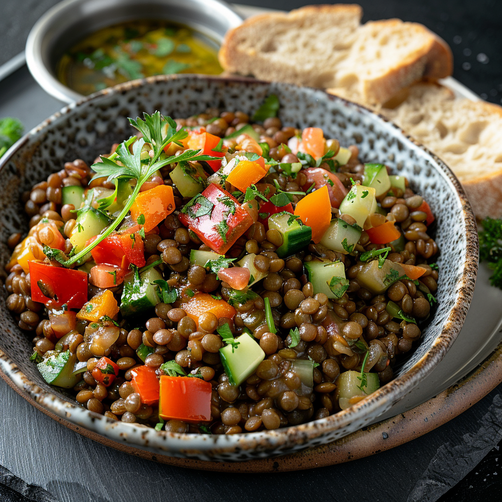 Salade de lentilles tièdes aux légumes