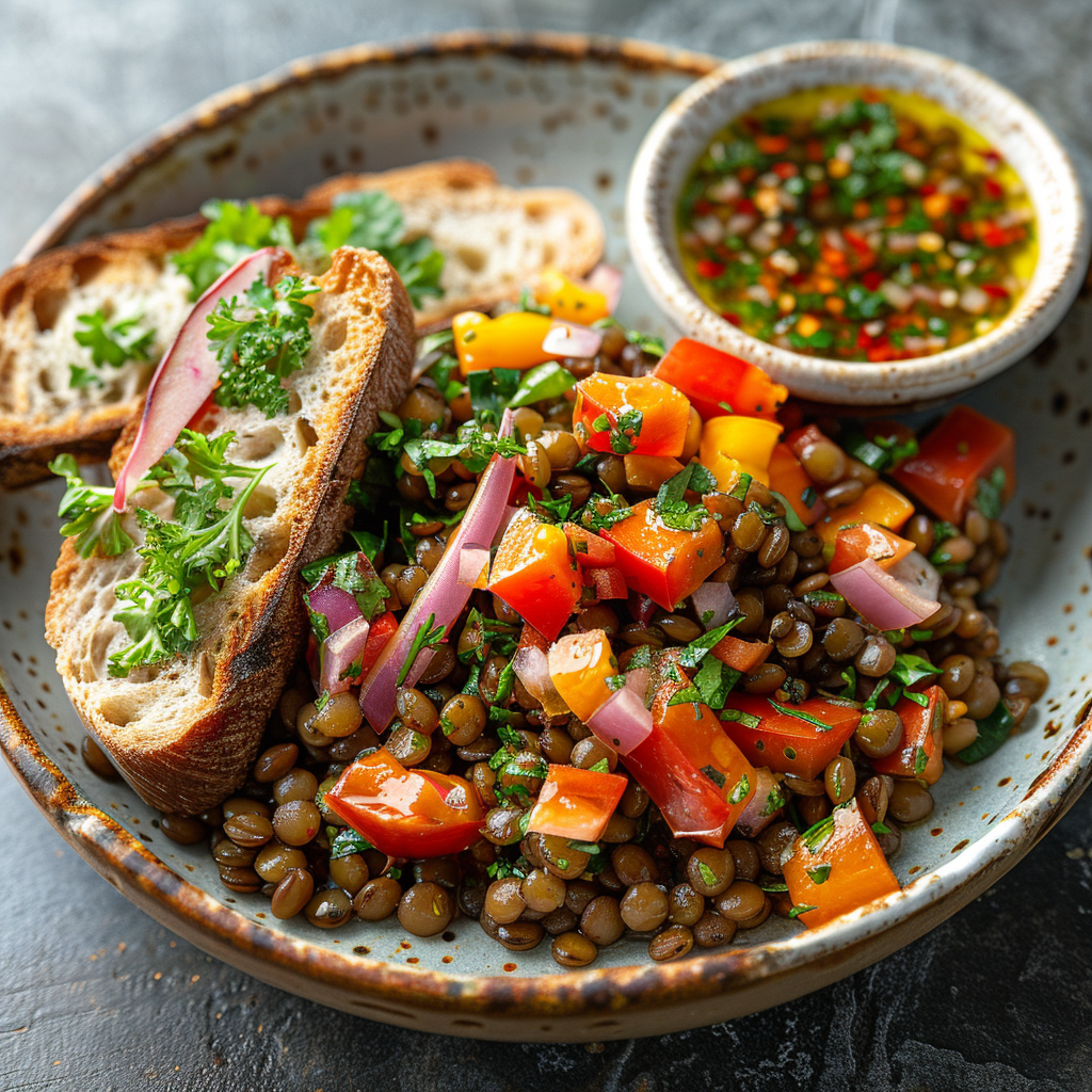 Salade de lentilles tièdes aux légumes