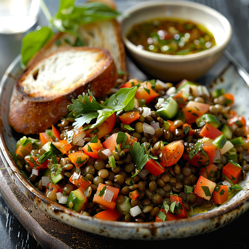 Salade de lentilles tièdes aux légumes
