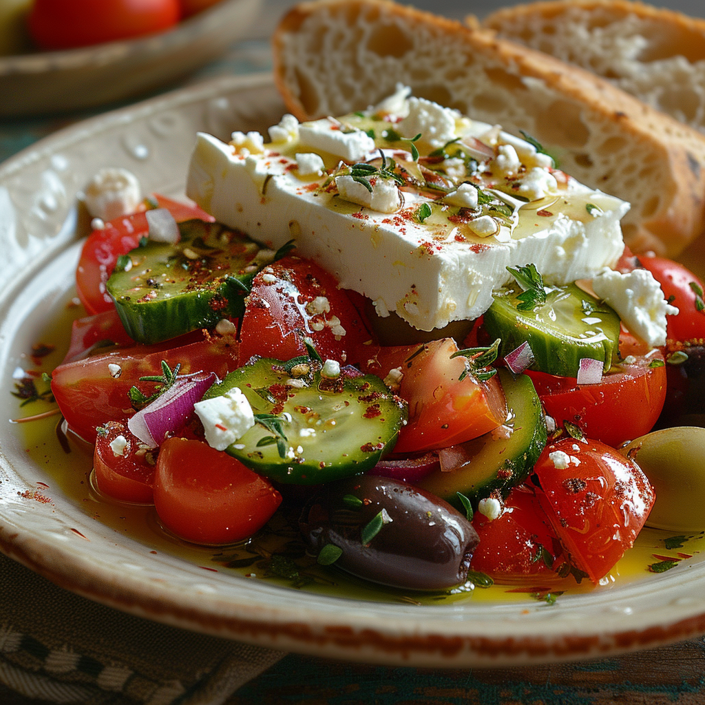 Salade grecque traditionnelle revisitée : Recette facile et savoureuse 4 Salade grecque traditionnelle revisitée