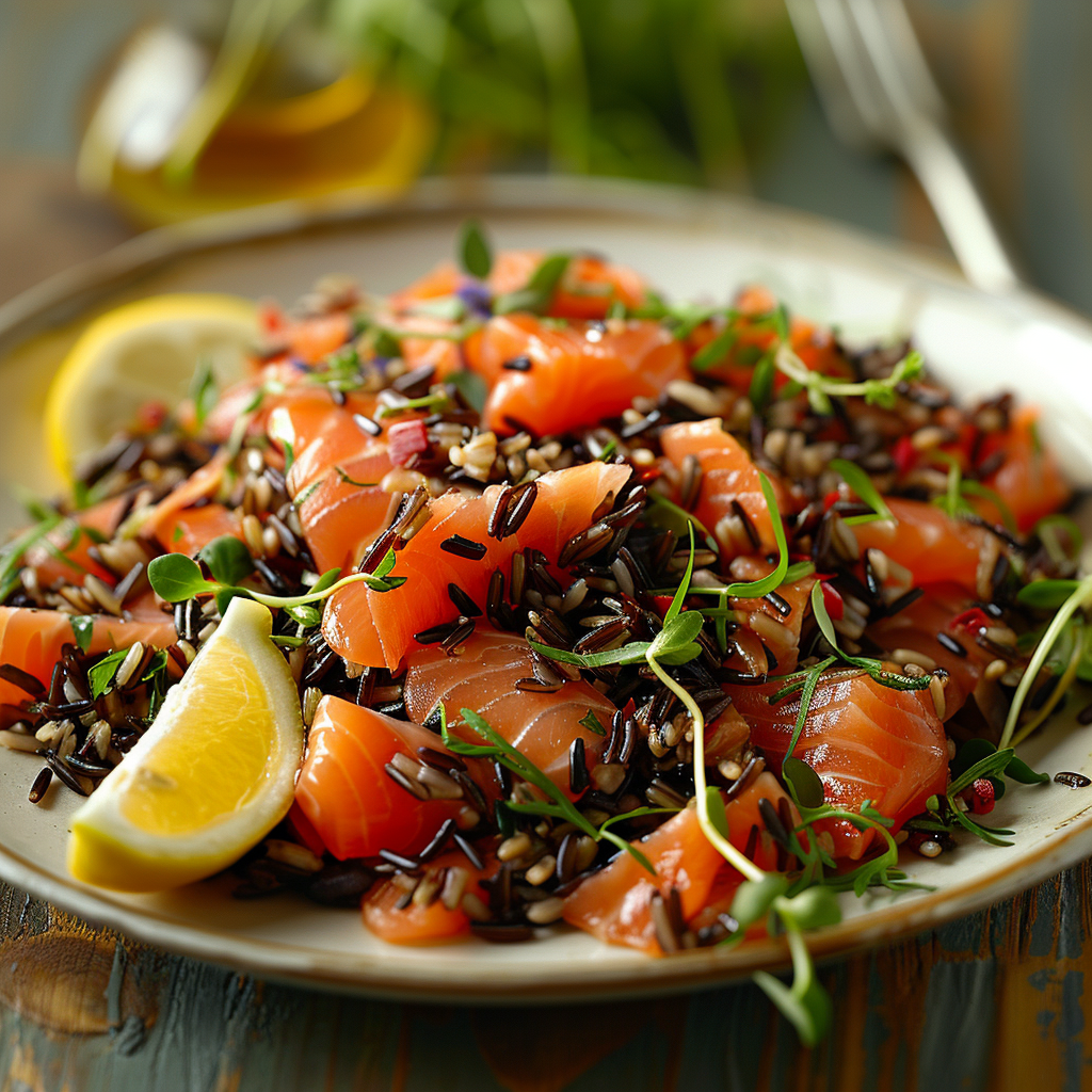 Salade riz sauvage saumon fumé