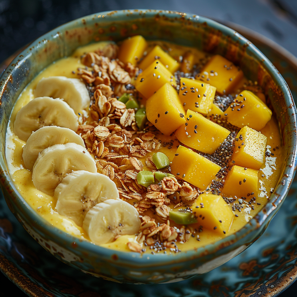 Smoothie bowl mangue-banane : Recette facile et savoureuse 3 Smoothie bowl mangue‑banane
