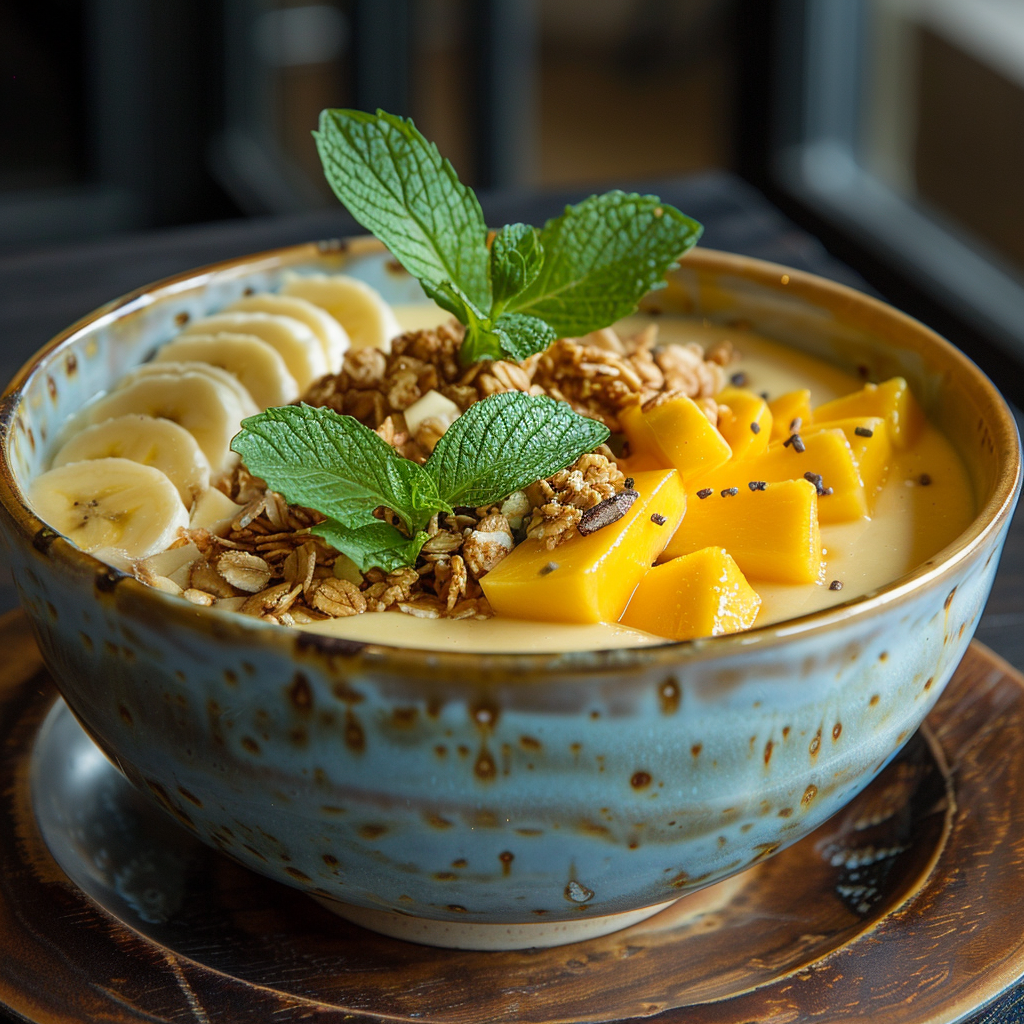 Smoothie bowl mangue-banane : Recette facile et savoureuse 4 Smoothie bowl mangue‑banane