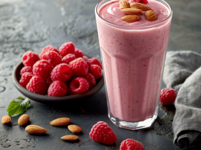 Smoothie framboise-lait d’amande : Recette facile et savoureuse