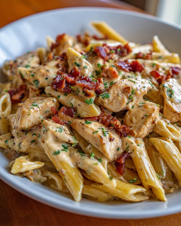 Pâtes Poulet Bacon : Recette Facile et Savoureuse 2 Pâtes Poulet Bacon