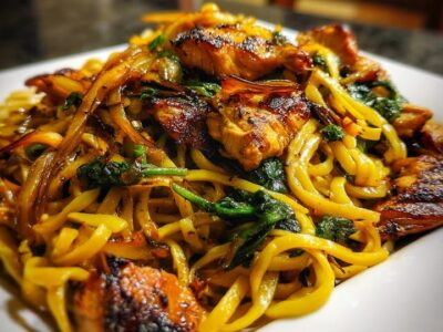 Nouilles Poulet Caramélisé : Recette Facile et Savoureuse