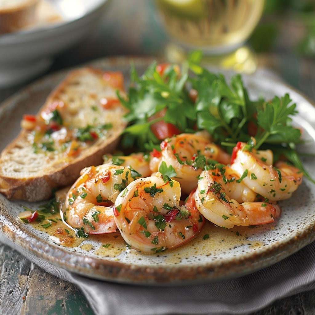 Gambas flambées à l'ail et persil