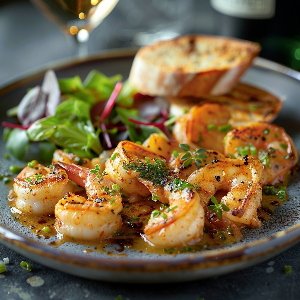 Gambas flambées à l'ail et persil