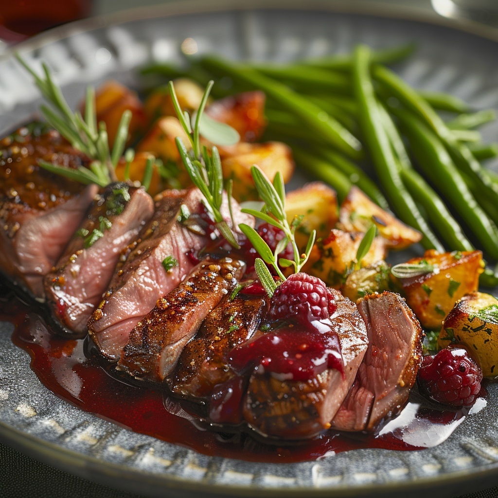 Magret de canard sauce framboise