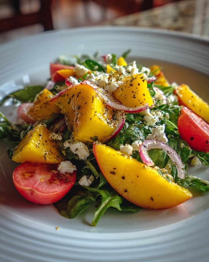 Salade Pêches Gourmande : Recette Facile et Savoureuse 2 Salade Pêches Gourmande