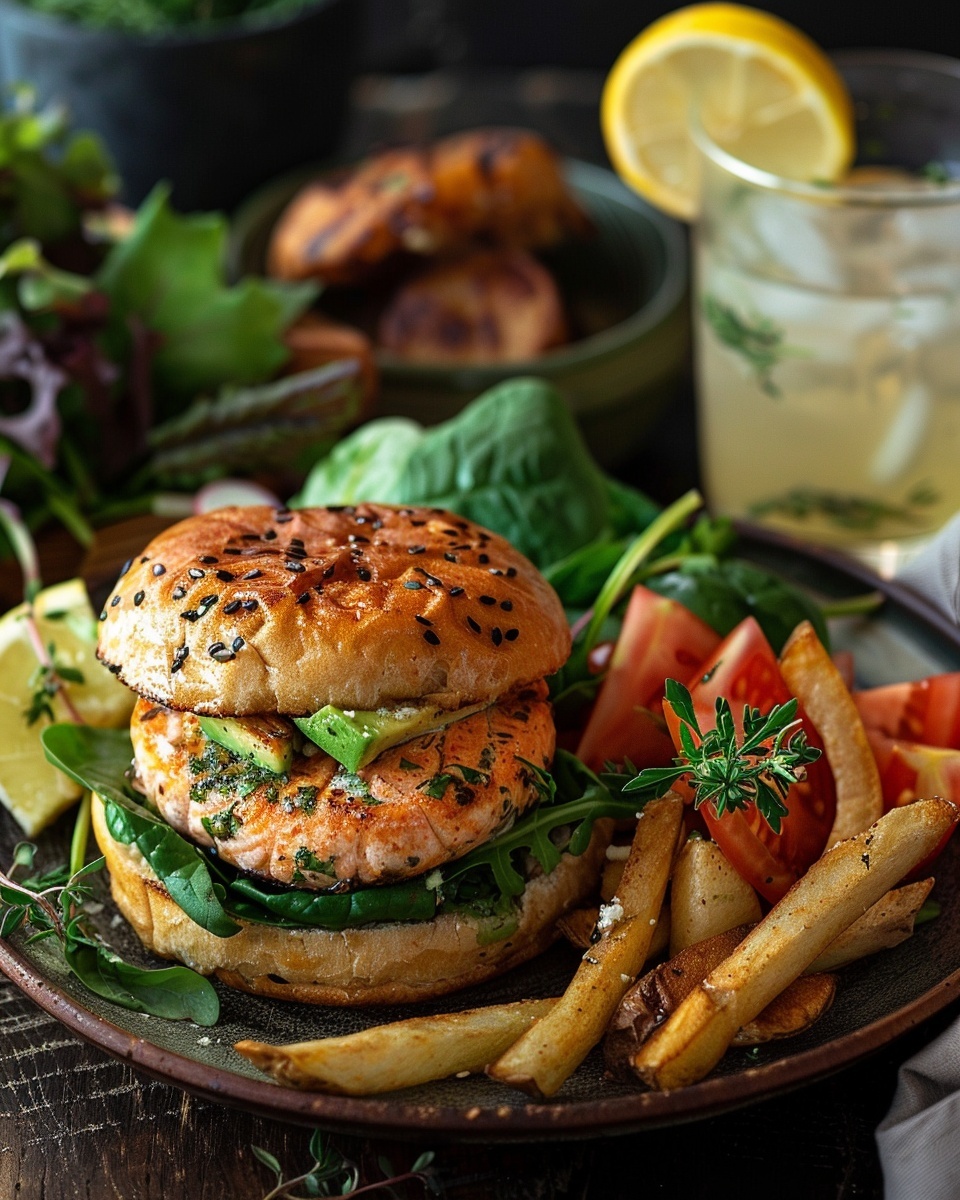 Burger de saumon épinards avocat