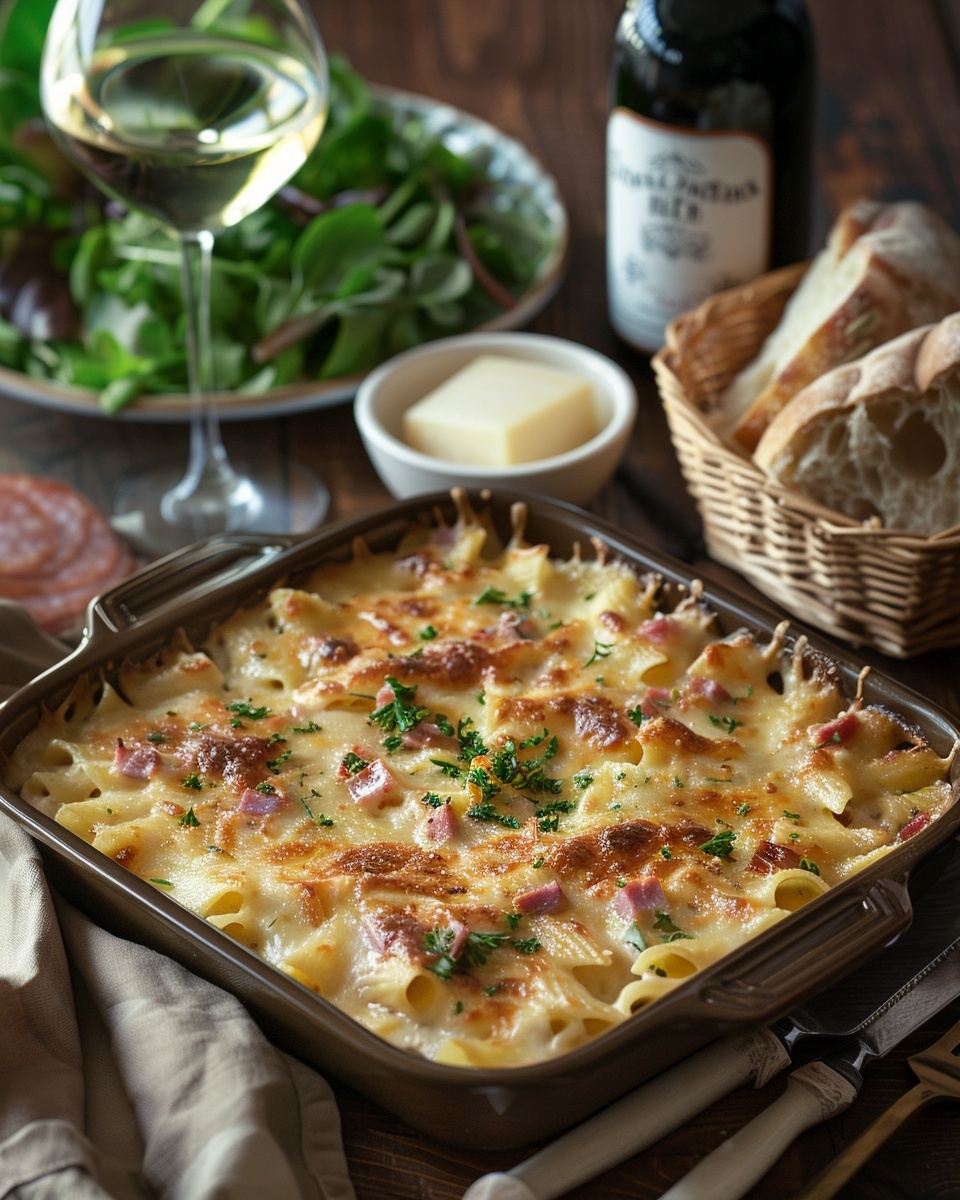 Gratin de pâtes au jambon et fromage