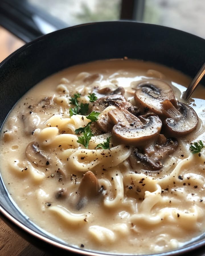 Soupe Pâtes Champignons Crémeuse