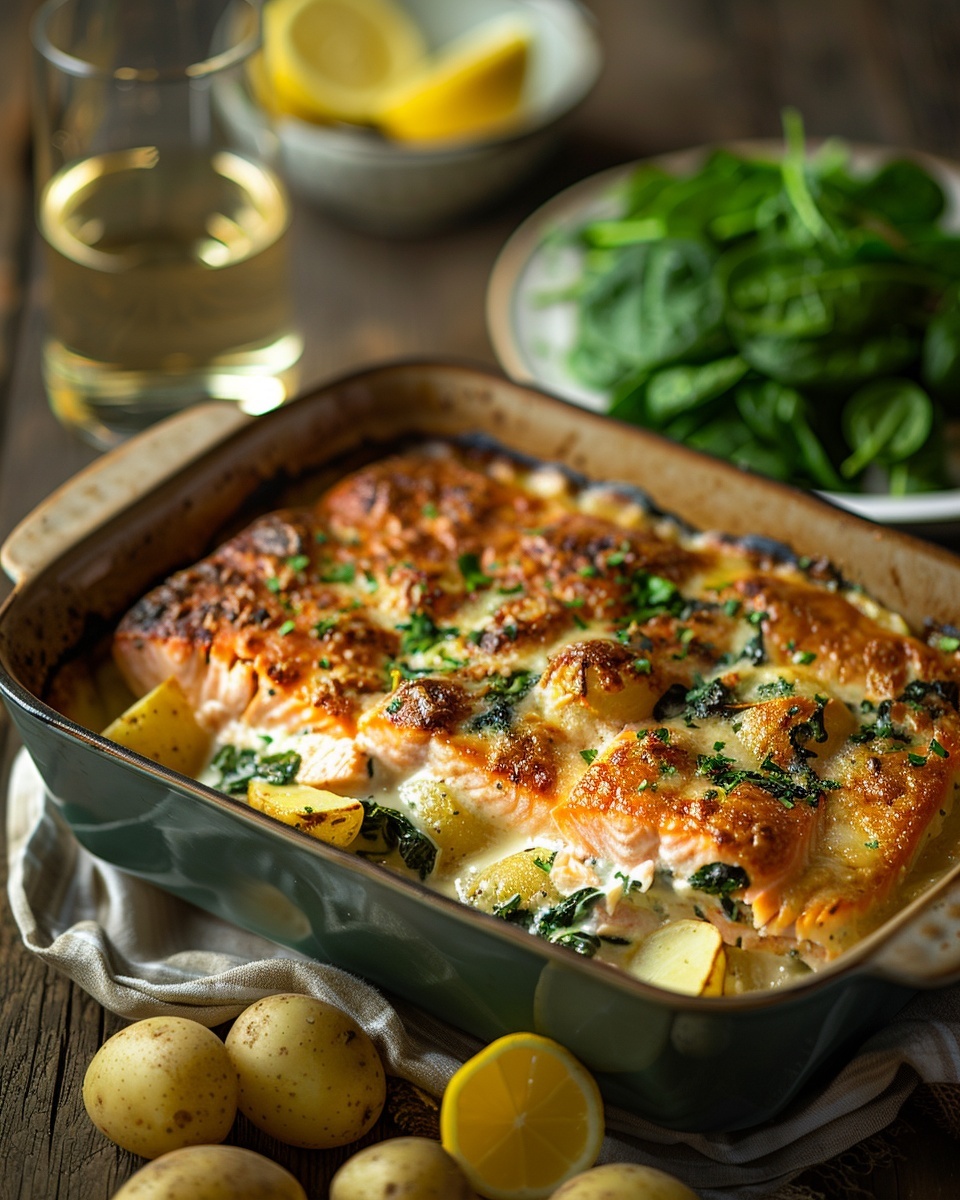Gratin de saumon épinards