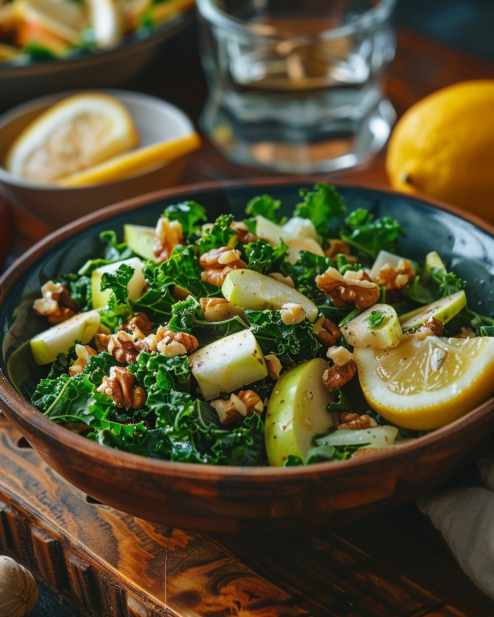 Salade kale pomme noix