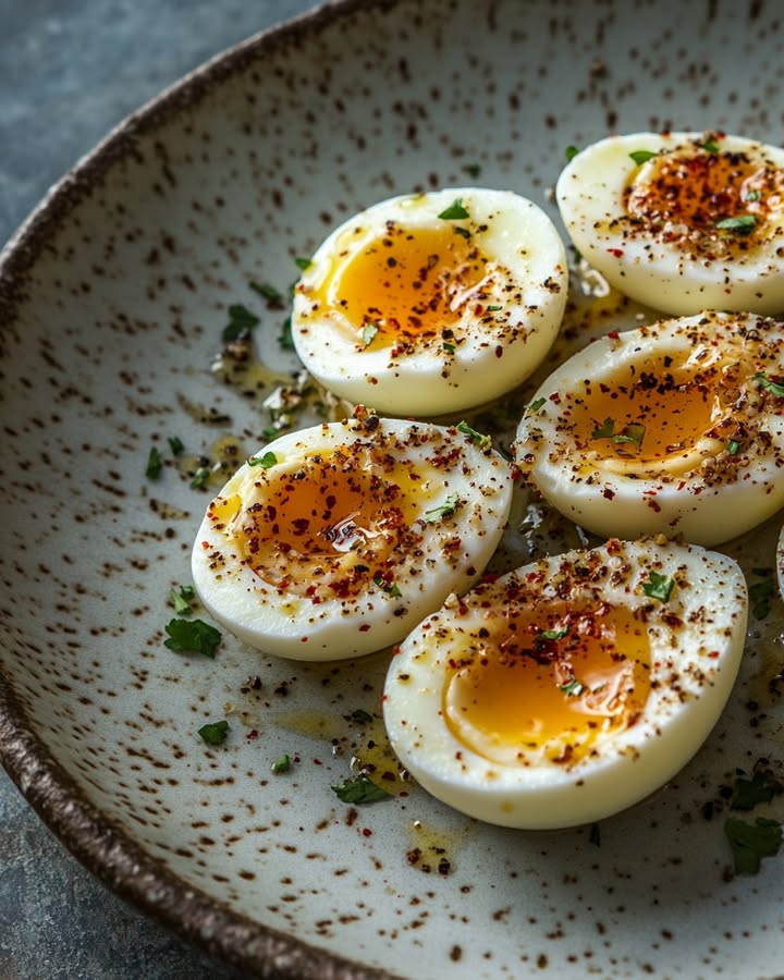 Œufs Jammy Épicés : Recette Facile et Savoureuse 2 Œufs Jammy Épicés