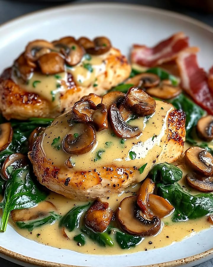 Poulet Crémeux Épinards Champignons