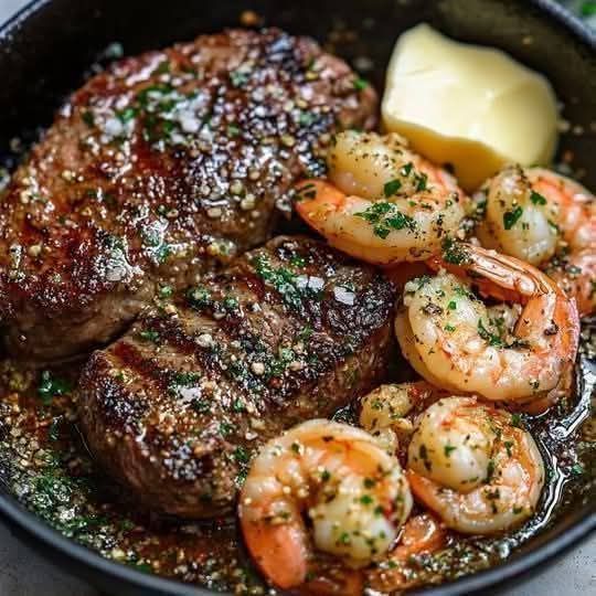 Steak et Crevettes Scampi