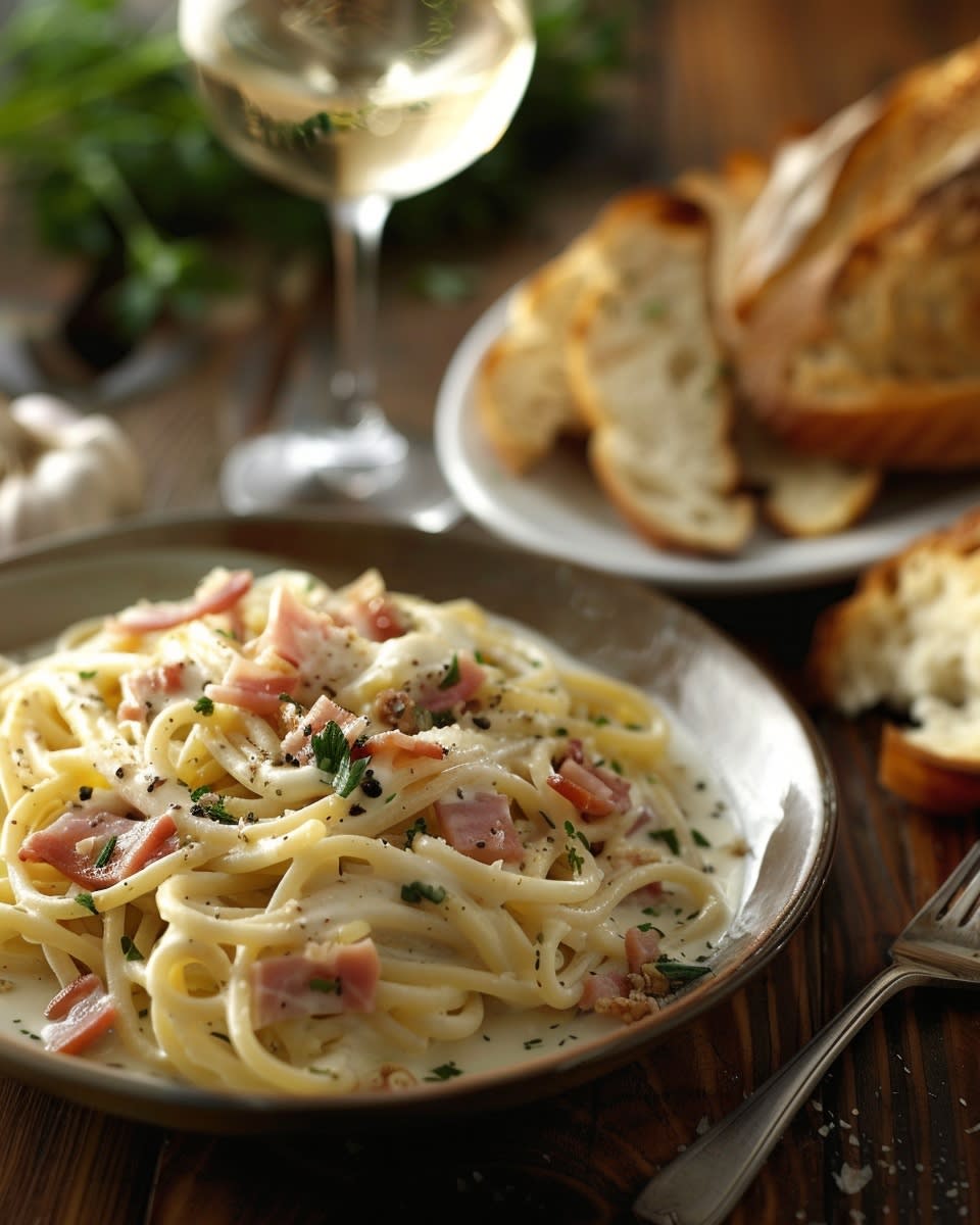 Pâtes à la crème et jambon