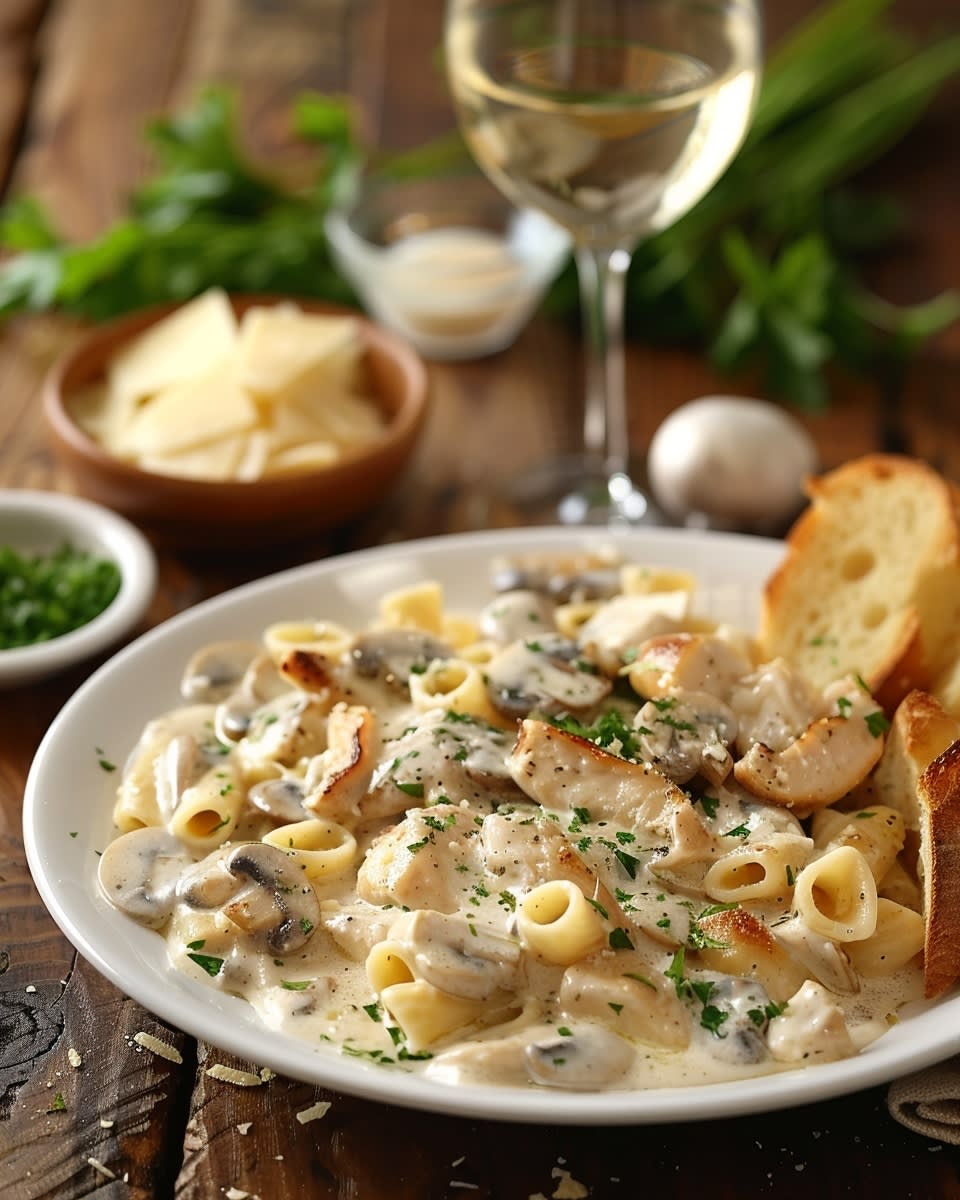 Recette Facile de Pâtes au Poulet Champignons Crémeux : Un Dîner Délicieux 1 Pâtes au poulet champignons crémeux