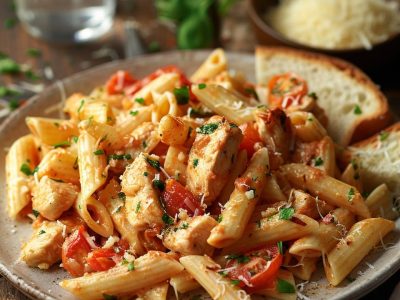 Recette Facile de Pâtes au Poulet et Tomates pour un Dîner Rapide