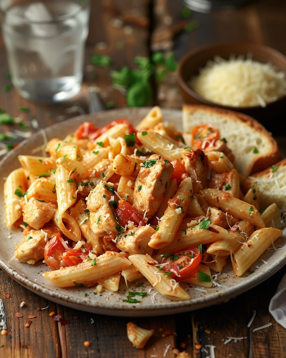 Recette Facile de Pâtes au Poulet et Tomates pour un Dîner Rapide 1 Pâtes au poulet et tomates
