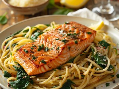 Recette Facile de Pâtes au Saumon et Épinards pour un Dîner Délicieux