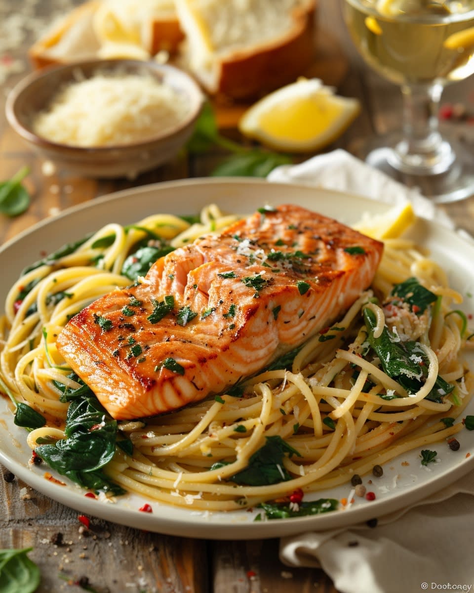 Recette Facile de Pâtes au Saumon et Épinards pour un Dîner Délicieux 1 Pâtes au saumon et épinards