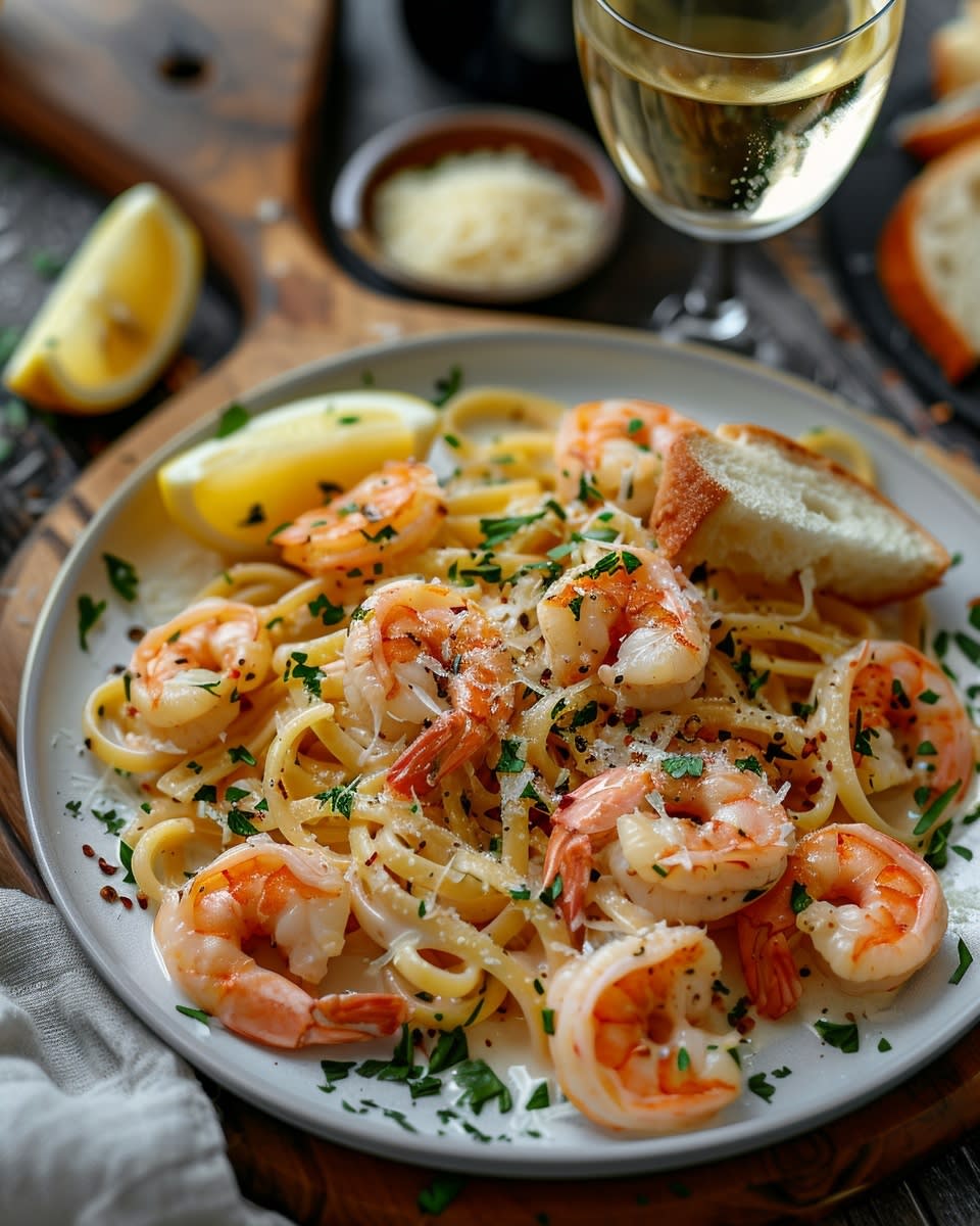 Recette Délicieuse de Pâtes Crémeuses aux Crevettes 1 Pâtes crémeuses aux crevettes